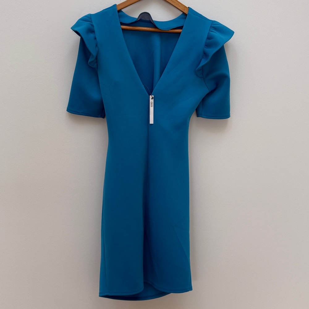 ASOS Vibrant Blue Mini Dress with Ruffle Sleeves - Picture 4 of 4